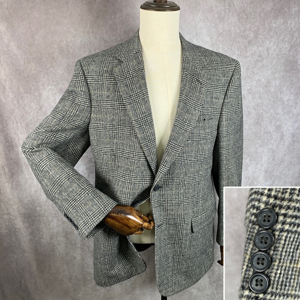 Jos A Bank Blazer Jacket Men 42R Windowpane Gray Camel Hair